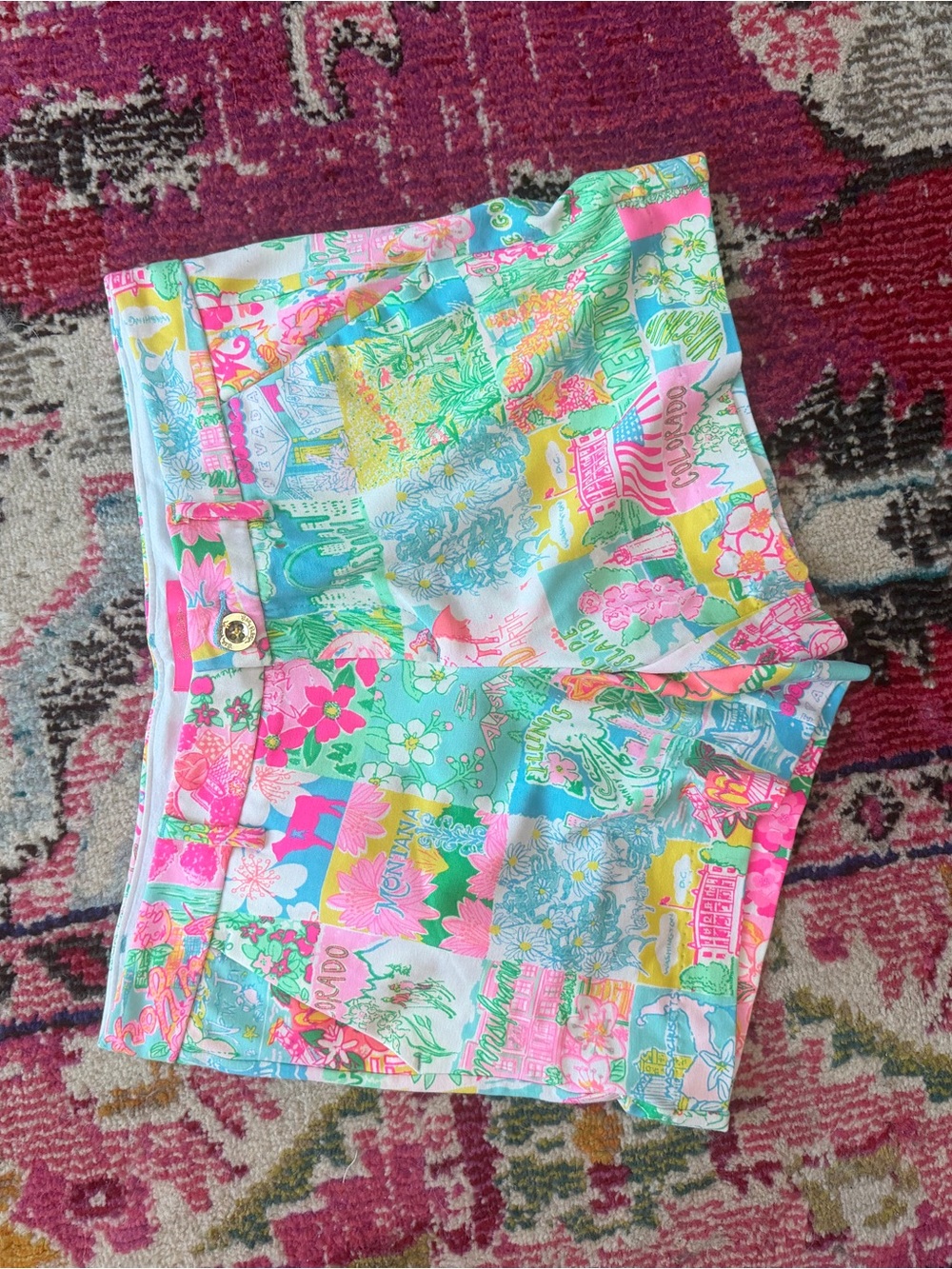 Lilly Pulitzer Pastel Patchwork Floral Jean Shorts